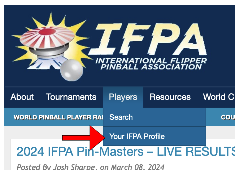 IFPA Screenshot of Dropdown menu