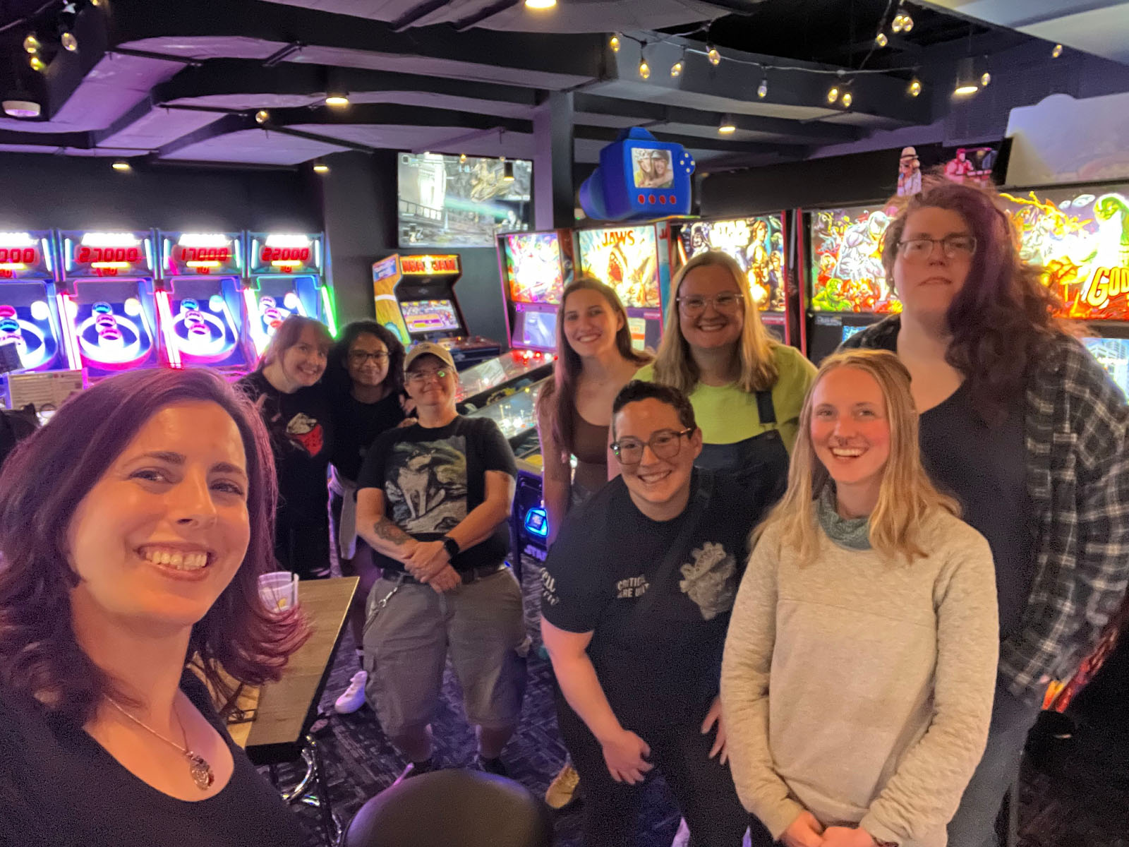 The group that attended Belles and Chimes at Double Tap Bar and Arcade