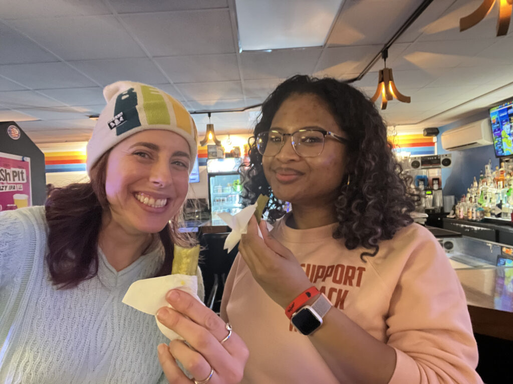 Belles and Chimes Members enjoying bar pickles at Aftershock